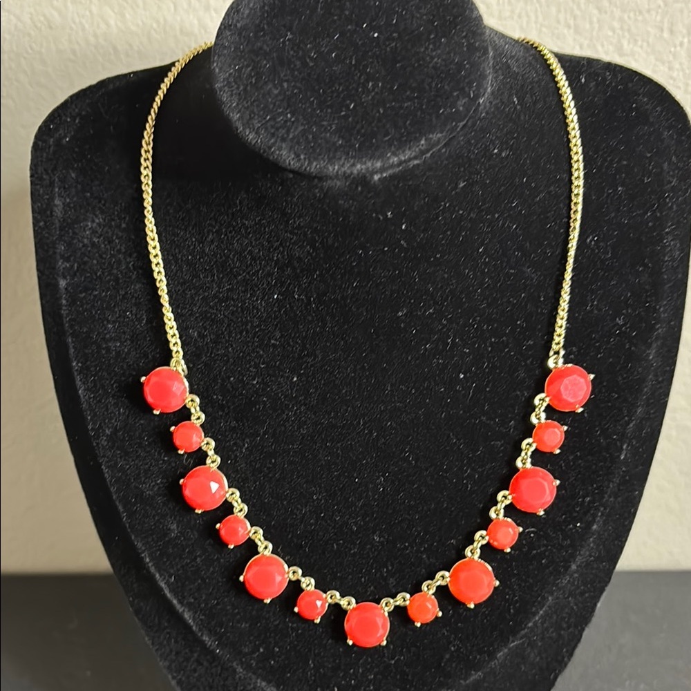 Elegant Gold and Coral Red Necklace Dainty